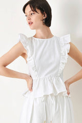 Ruffle Shoulder Cotton Peplum Top