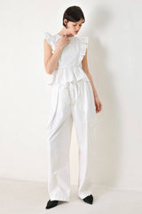 Ruffle Shoulder Cotton Peplum Top