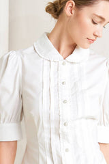 White Cotton Pintuck Blouse