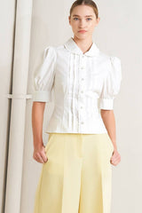 White Cotton Pintuck Blouse