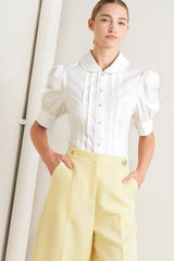 White Cotton Pintuck Blouse