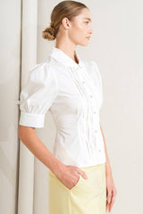 White Cotton Pintuck Blouse