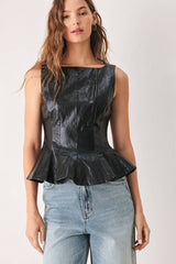 Sienna Faux Leather Peplum Top (2 Color Ways)