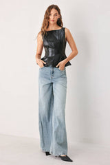 Sienna Faux Leather Peplum Top (2 Color Ways)