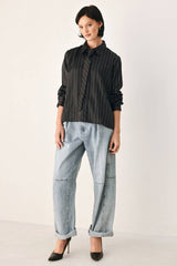 Pinstripe Neck Tie Button-Down Blouse