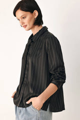 Pinstripe Neck Tie Button-Down Blouse