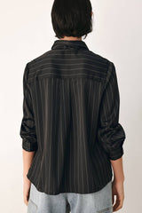 Pinstripe Neck Tie Button-Down Blouse