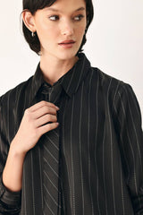 Pinstripe Neck Tie Button-Down Blouse