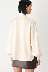 Satin Scarf Tie Long Sleeve Blouse (Mauve & Champagne)