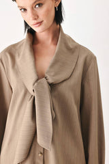Elegant Pinstripe Scarf Tie Blouse