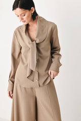 Elegant Pinstripe Scarf Tie Blouse