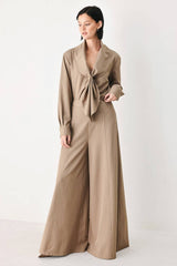 Elegant Pinstripe Scarf Tie Blouse