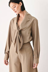 Elegant Pinstripe Scarf Tie Blouse