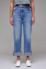 High-Rise Cuffed Straight Jeans