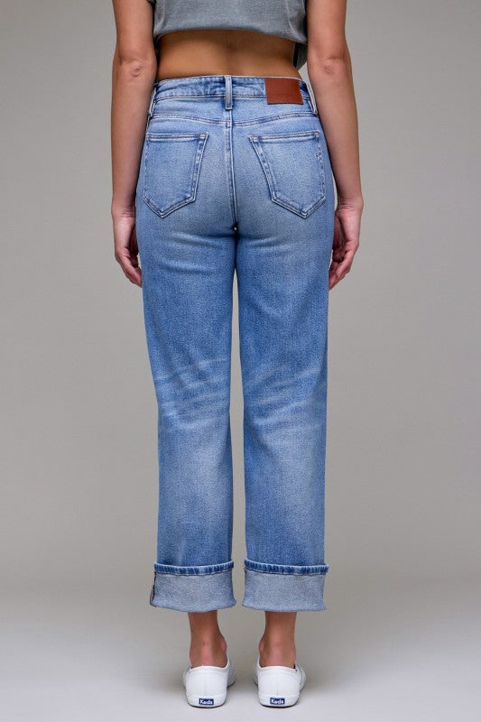 High-Rise Cuffed Straight Jeans