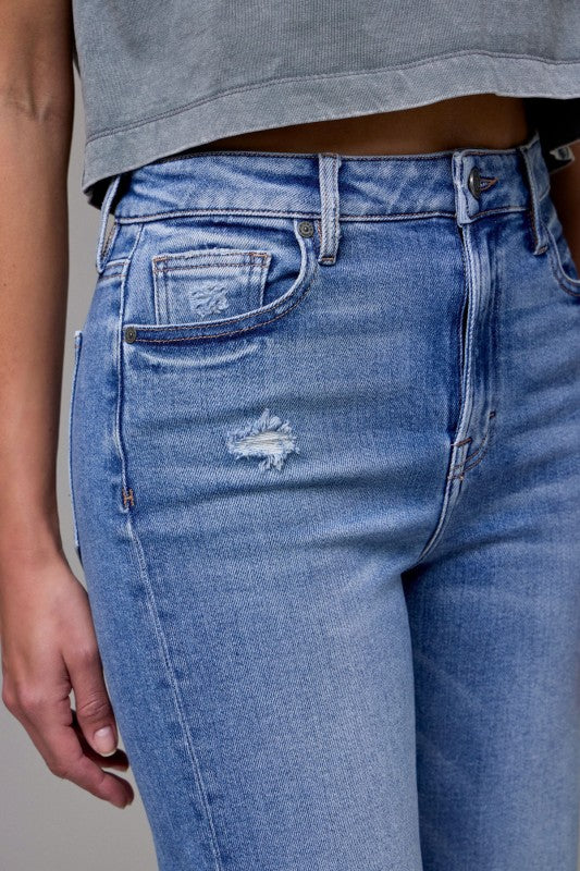 High-Rise Cuffed Straight Jeans