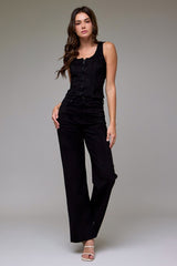 Black Suede-Feel High Rise Pants