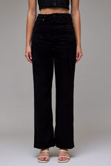 Black Suede-Feel High Rise Pants