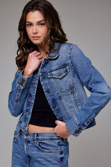 Silver-Studded Cropped Denim Jacket