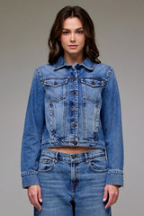 Silver-Studded Cropped Denim Jacket
