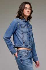 Silver-Studded Cropped Denim Jacket