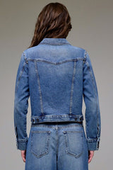 Silver-Studded Cropped Denim Jacket