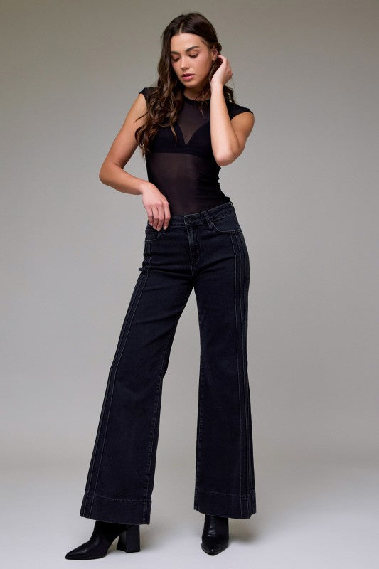 Charcoal Front Seam Wide Leg Jeans