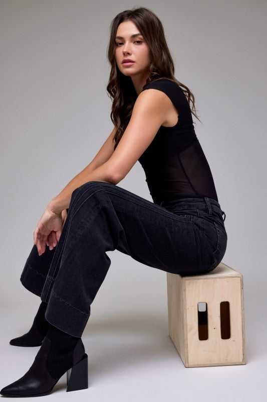 Charcoal Front Seam Wide Leg Jeans