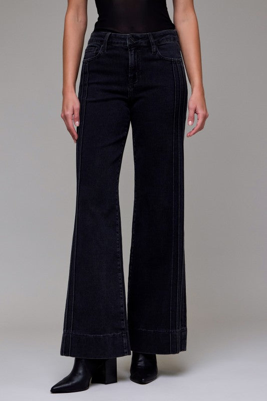 Charcoal Front Seam Wide Leg Jeans