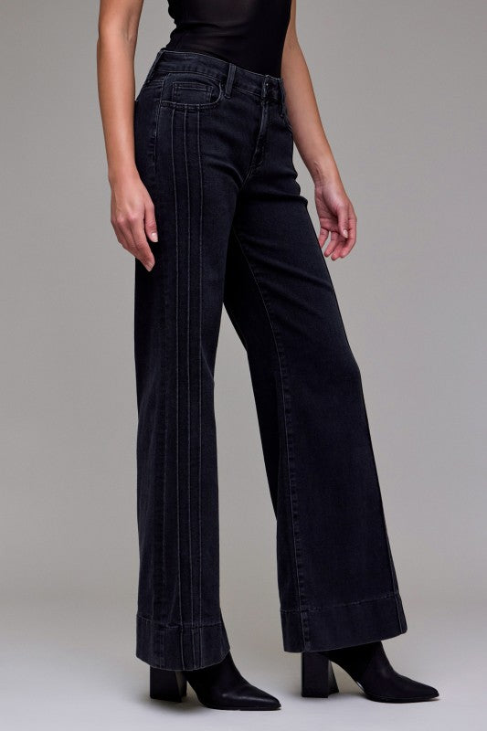 Charcoal Front Seam Wide Leg Jeans