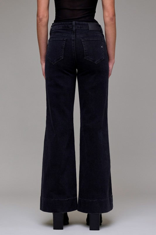 Charcoal Front Seam Wide Leg Jeans