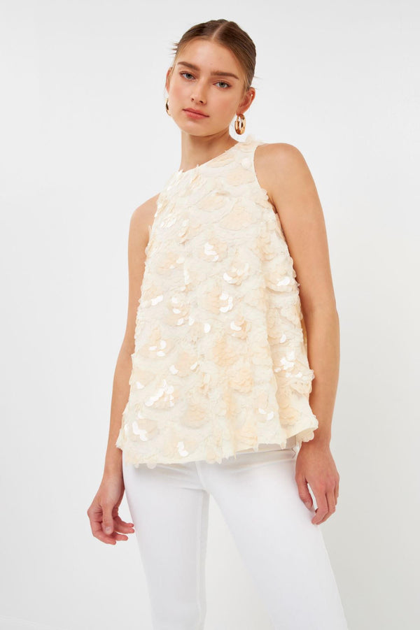 Satin Bow Sequins Top