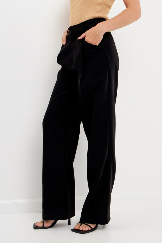 High Waisted Suit Trousers (Black, Ocean Blue)