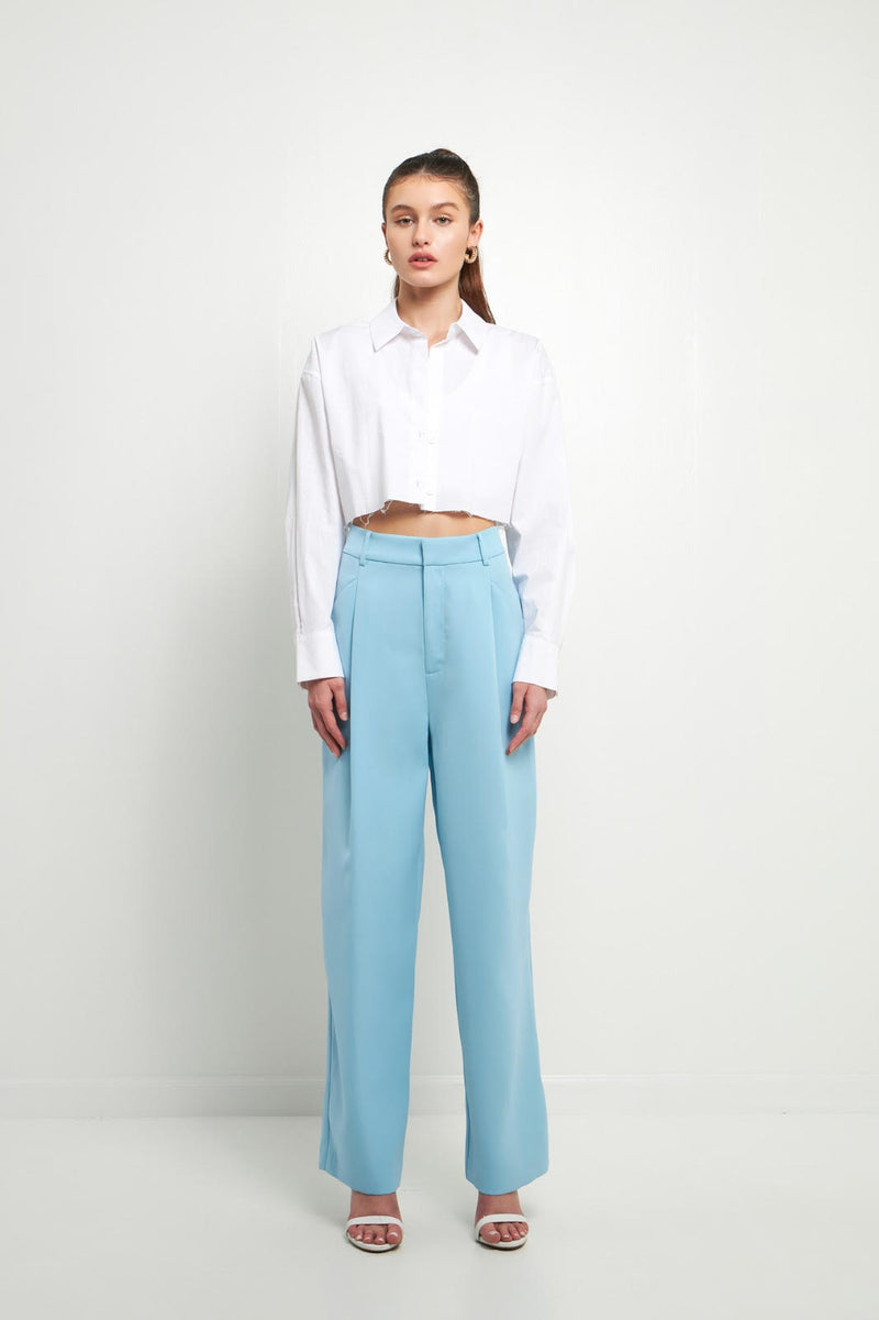 High Waisted Suit Trousers (Black, Ocean Blue)