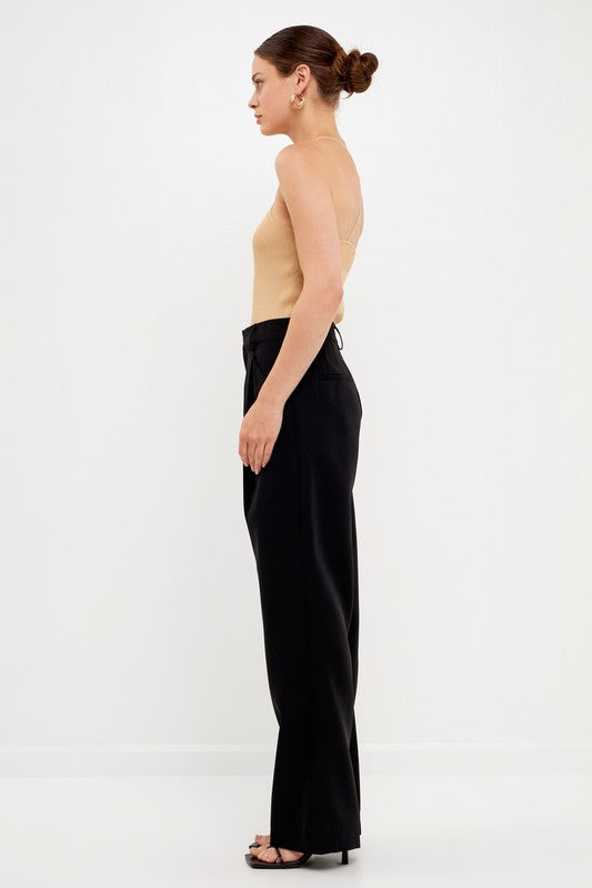 High Waisted Suit Trousers (Black, Ocean Blue)