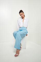 High Waisted Suit Trousers (Black, Ocean Blue)