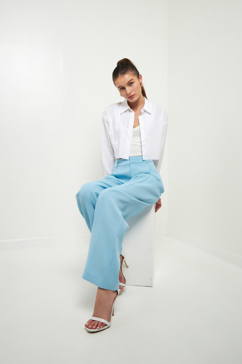 High Waisted Suit Trousers (Black, Ocean Blue)