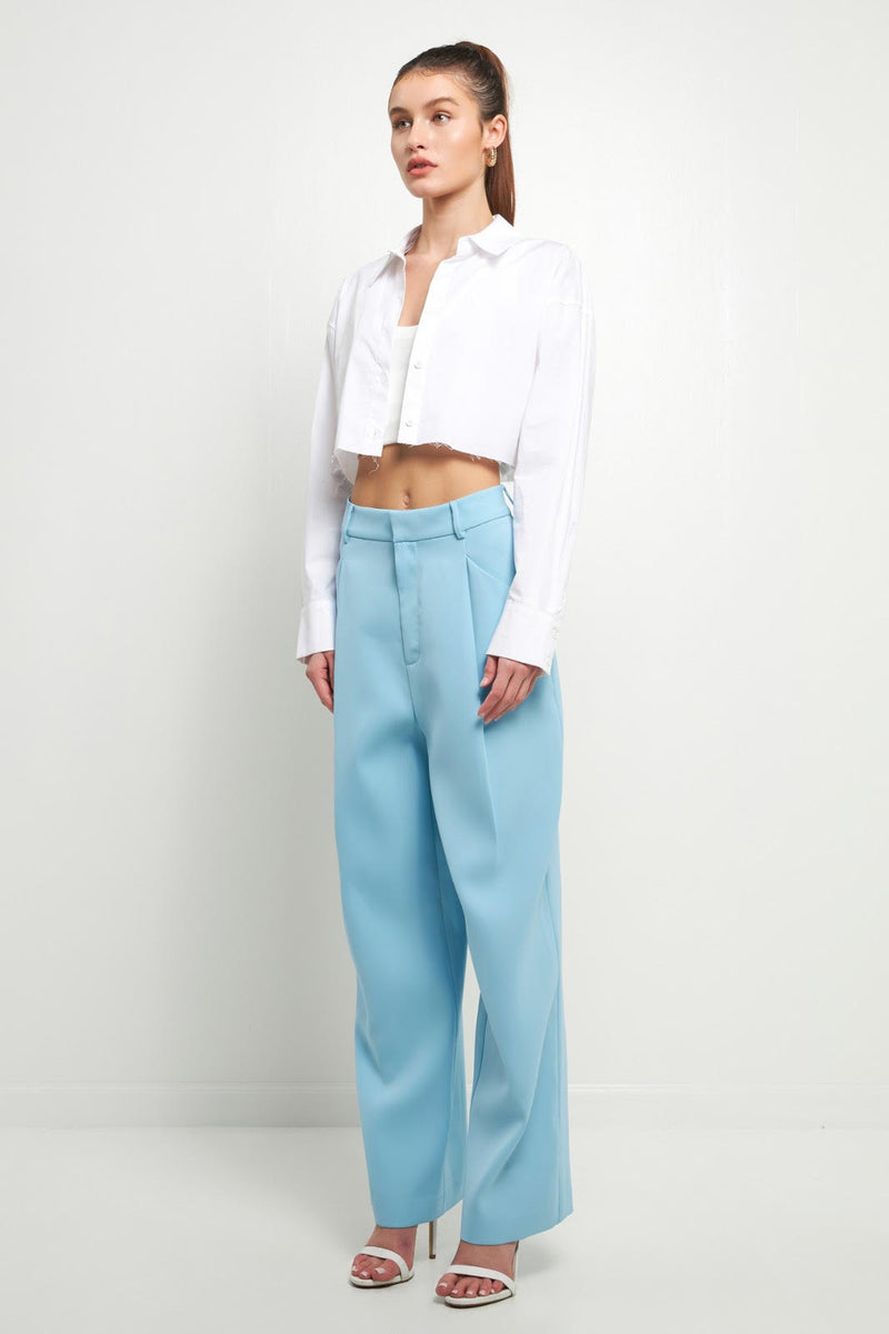High Waisted Suit Trousers (Black, Ocean Blue)