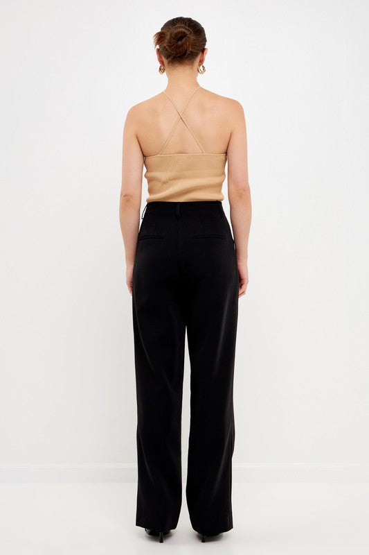 High Waisted Suit Trousers (Black, Ocean Blue)