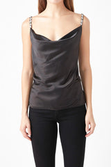 Beaded Satin Cowl Neck Top