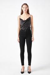 Beaded Satin Cowl Neck Top