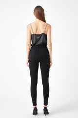 Beaded Satin Cowl Neck Top