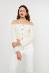 Tweed Off Shoulder Top
