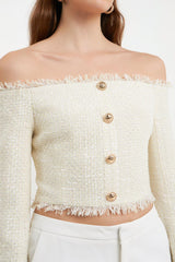 Tweed Off Shoulder Top