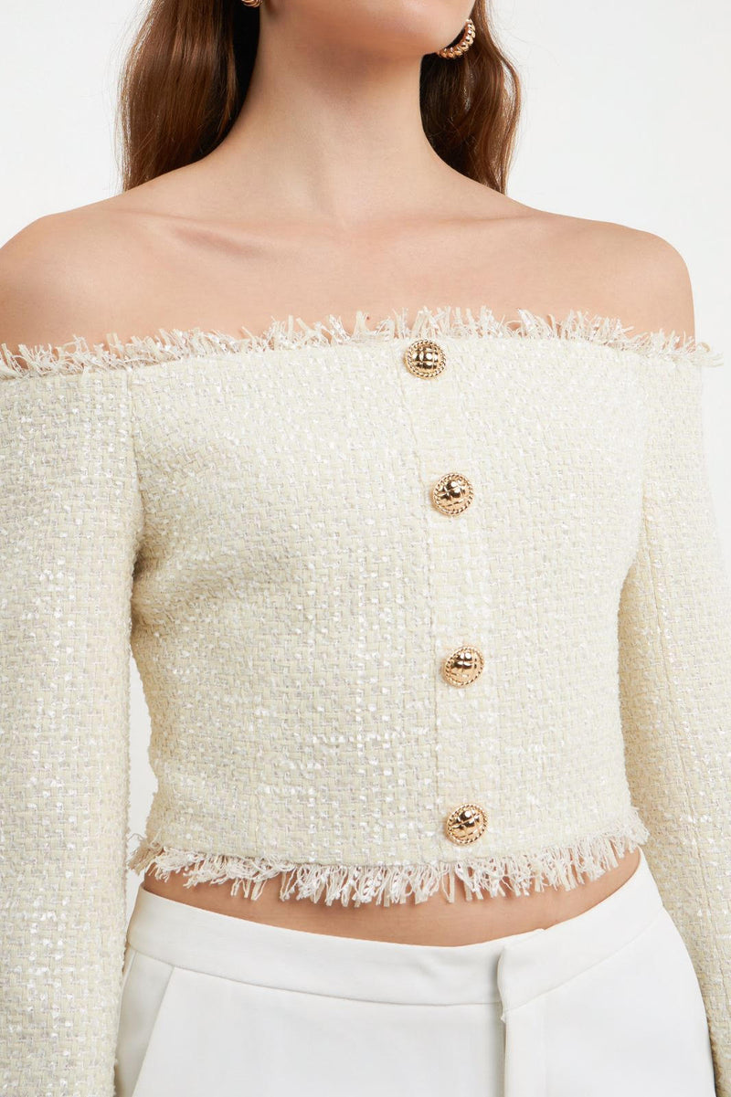 Tweed Off Shoulder Top