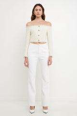 Tweed Off Shoulder Top