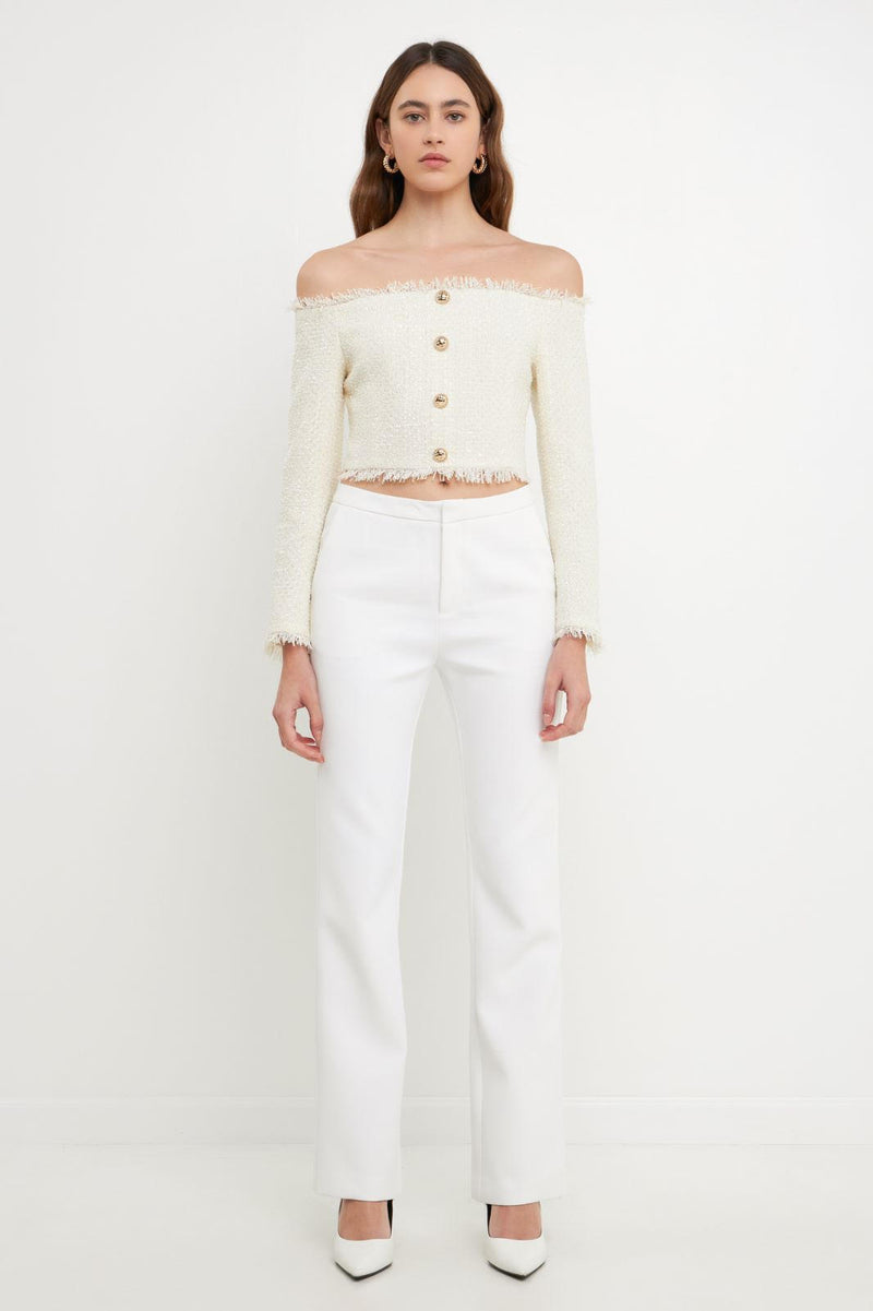 Tweed Off Shoulder Top