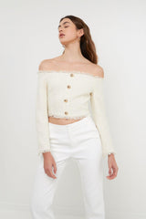 Tweed Off Shoulder Top