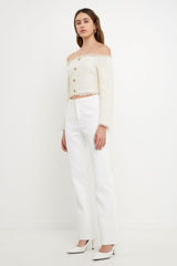 Tweed Off Shoulder Top