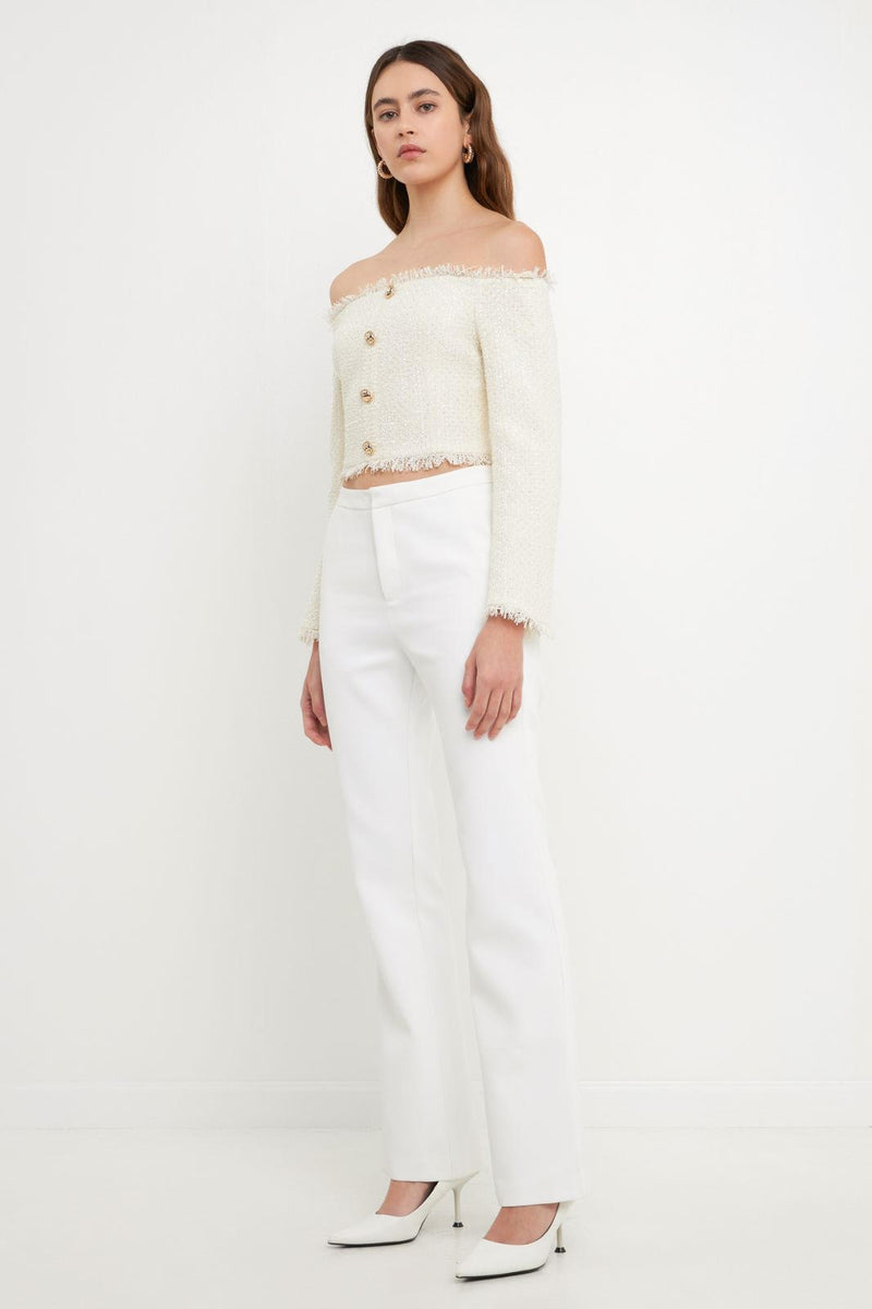 Tweed Off Shoulder Top
